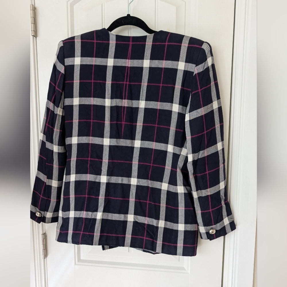 VTG Navy & Pink Plaid Double Breasted‎ Blazer - Picture 12 of 13